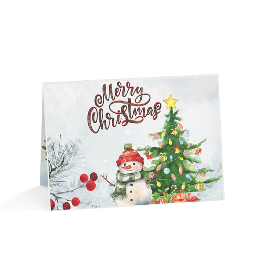 Water Colored Snowman & Christmas Tree - Gift Card Bundle, 4 Sizes & 1, 10, 30 & 50pcs (Blank Inside)