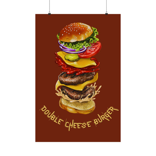 Modern Vintage Deco Double Cheeseburger, Matte Vertical Posters