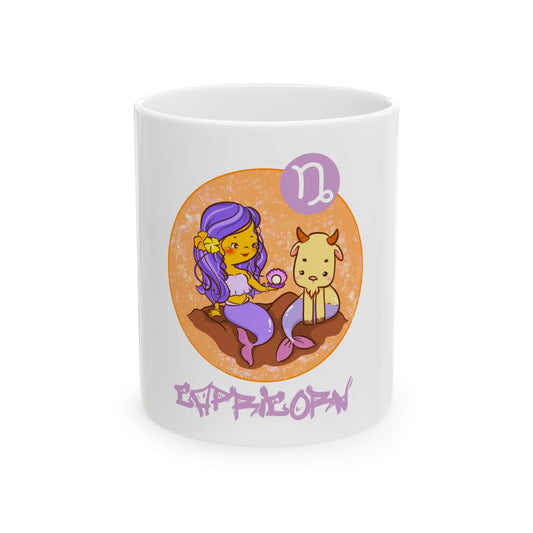 Capricorn Mermaid Chibi Girl & Goat, Ceramic Mug (11oz, 15oz)