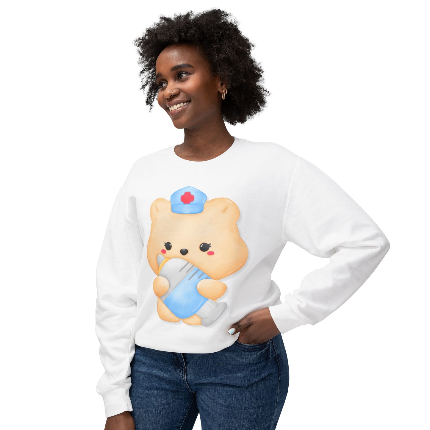 Nurse Bear, Unisex Lightweight Crewneck Sweatshirt