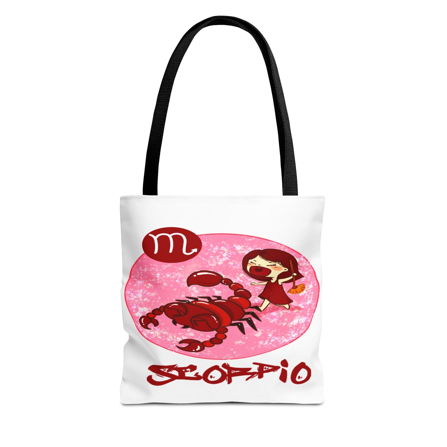 Scorpio Chibi Girl & Scorpion White Tote Bag, 3 Sizes