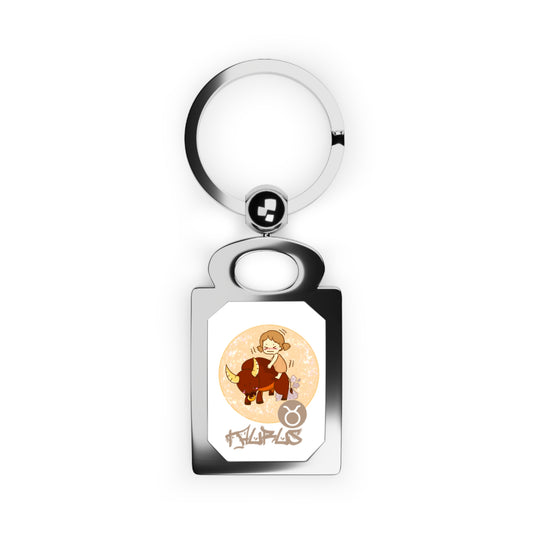 Taurus Chibi Girl & Bull, Rectangle Photo Keyring