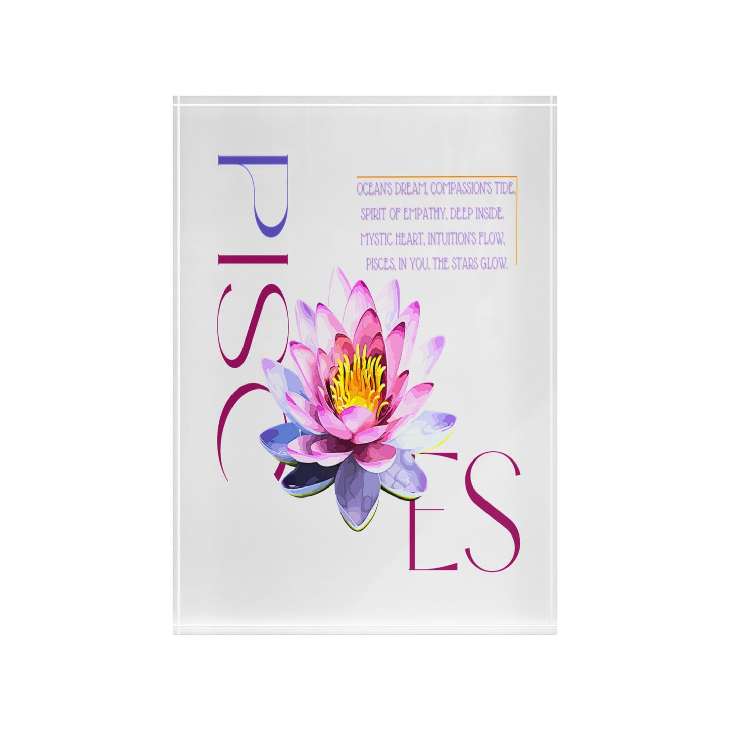 Pisces Pink Lotus, Photo Block (White)