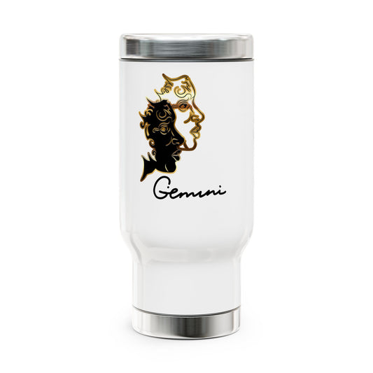 Gemini Twins, Stainless Steel Travel Mug with Handle, 14oz