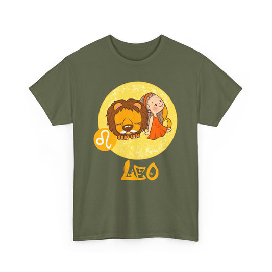 Leo Chibi Girl & Lion, Unisex Heavy Cotton Tee