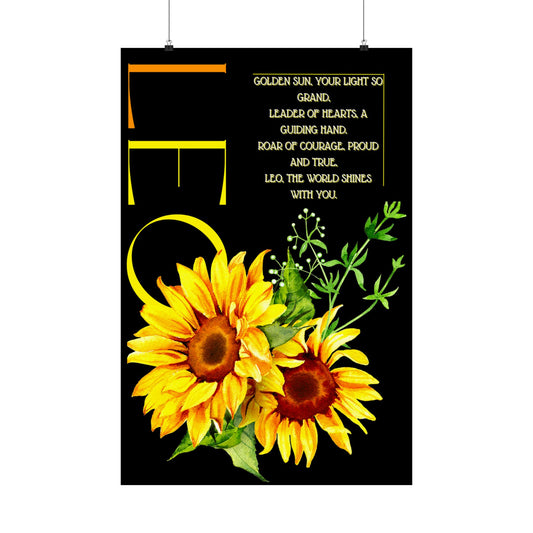 Leo Sunflowers, Matte Vertical Poster (Black)