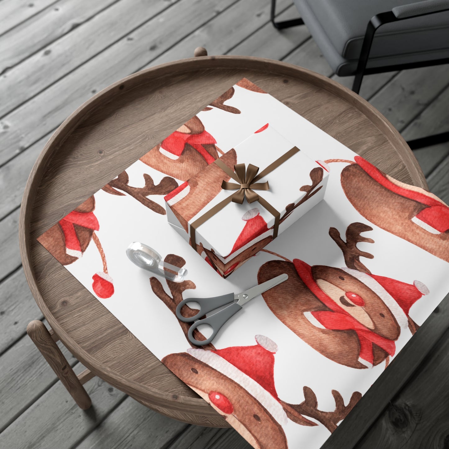 Gift Wrap Paper - Adorable Water Colored Red Nosed Reindeer,