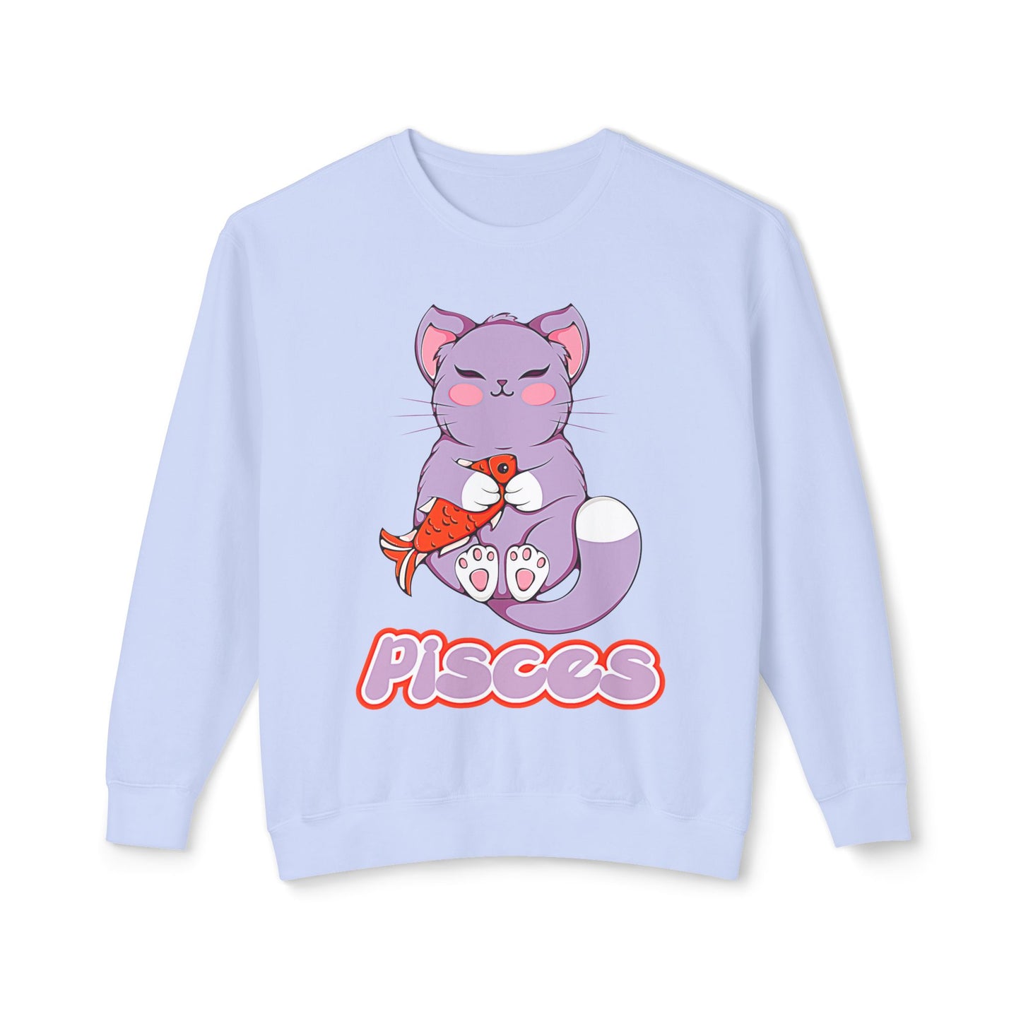 Pisces Anime Cat, Unisex Lightweight Crewneck Sweatshirt