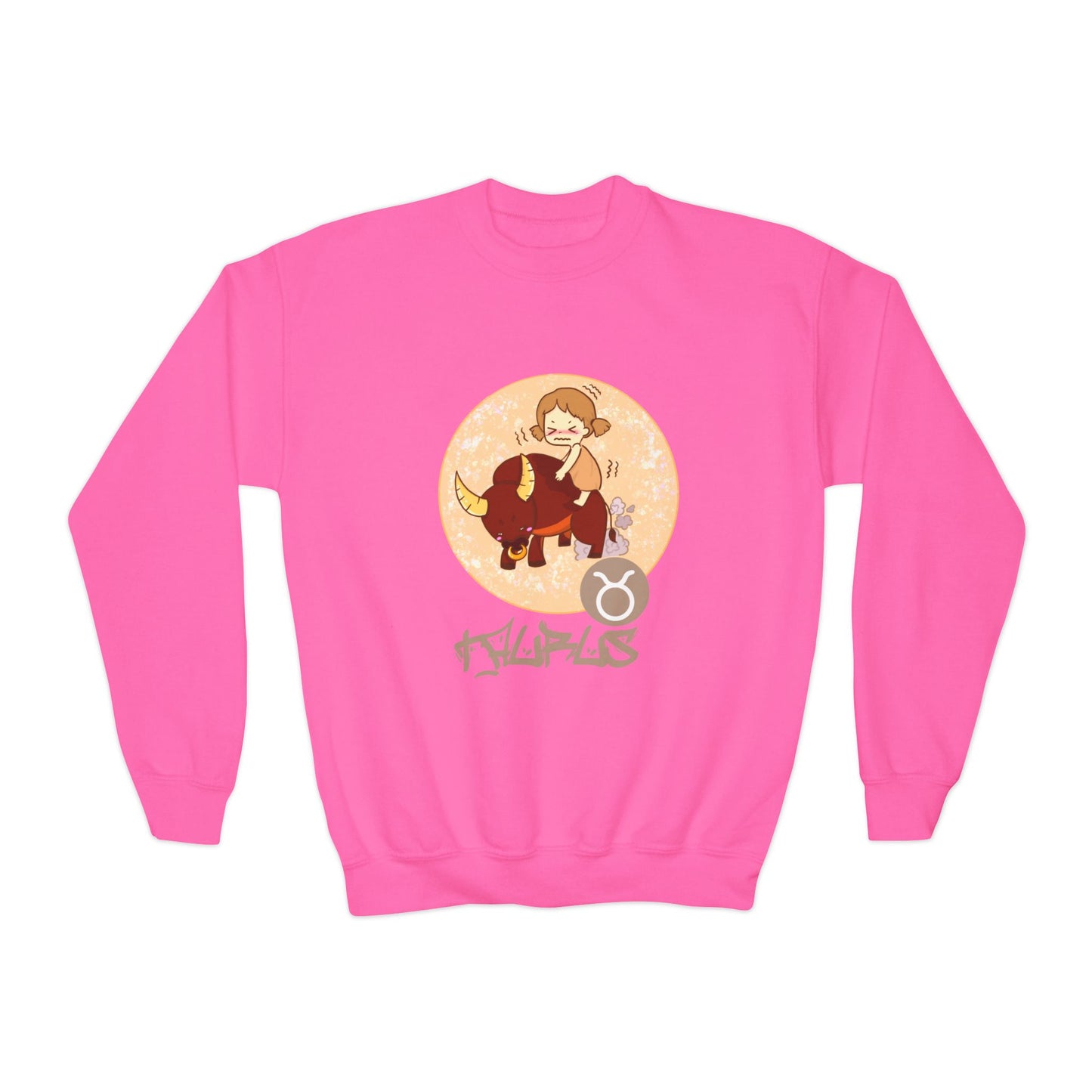 Taurus Chibi Girl & Bull, Youth Crewneck Sweatshirt