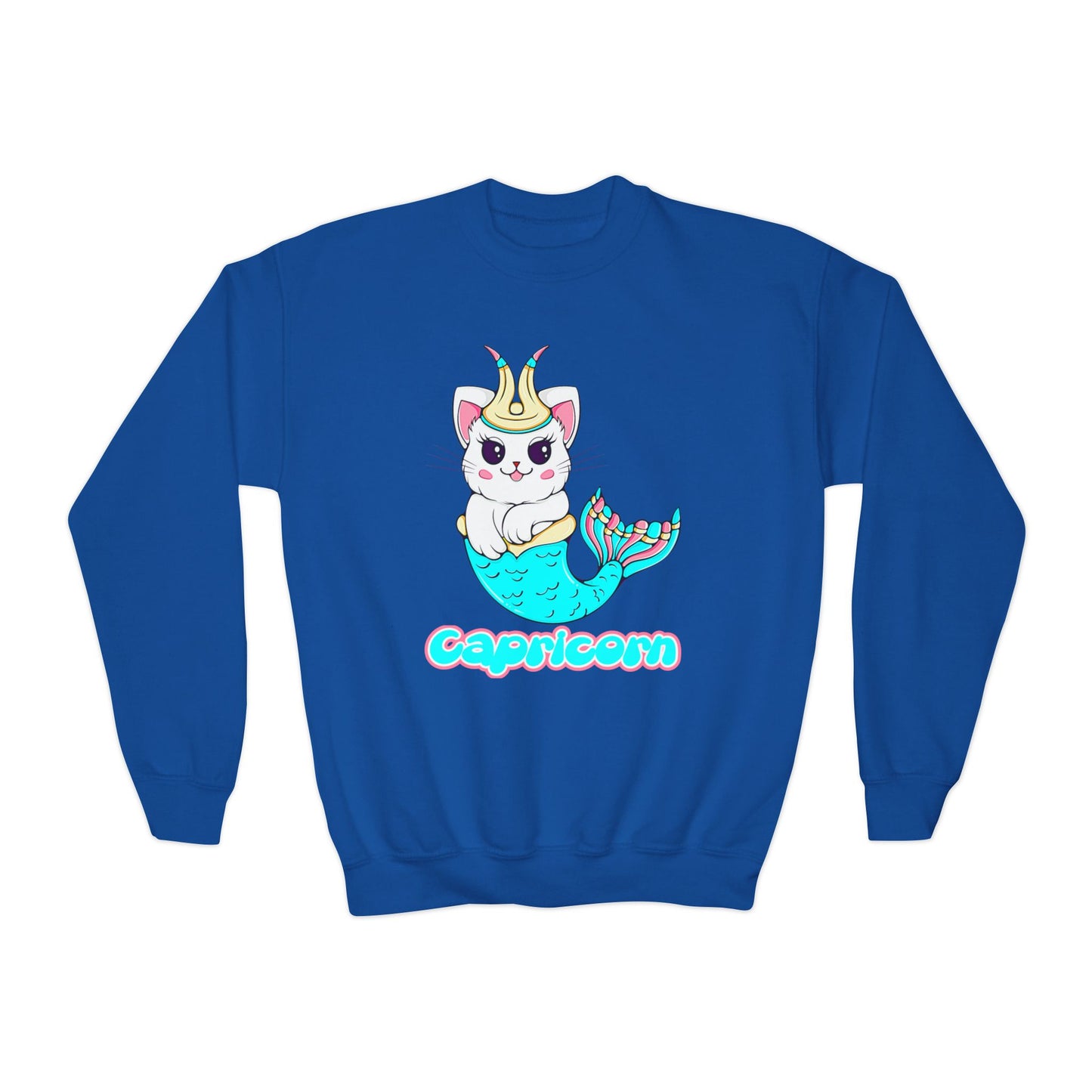 Capricorn Anime Cat,Youth Crewneck Sweatshirt