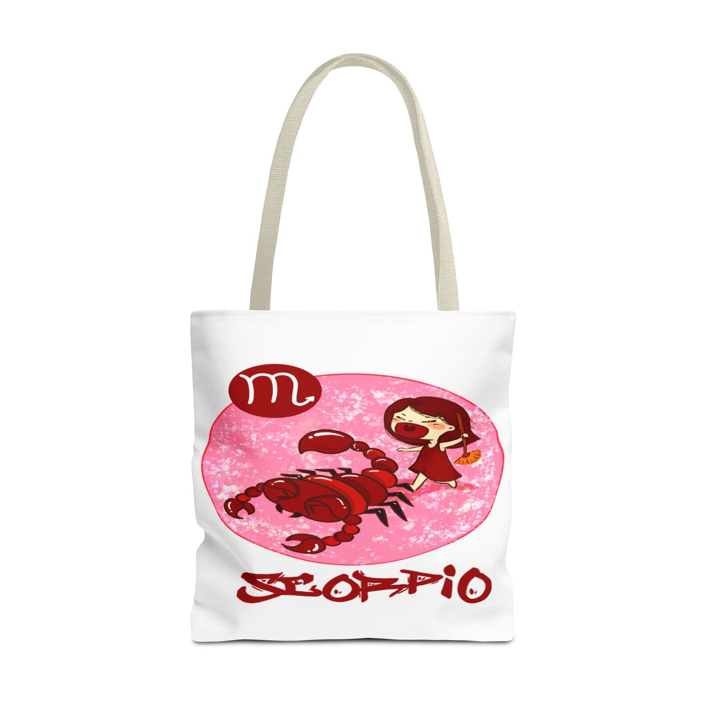 Scorpio Chibi Girl & Scorpion White Tote Bag, 3 Sizes