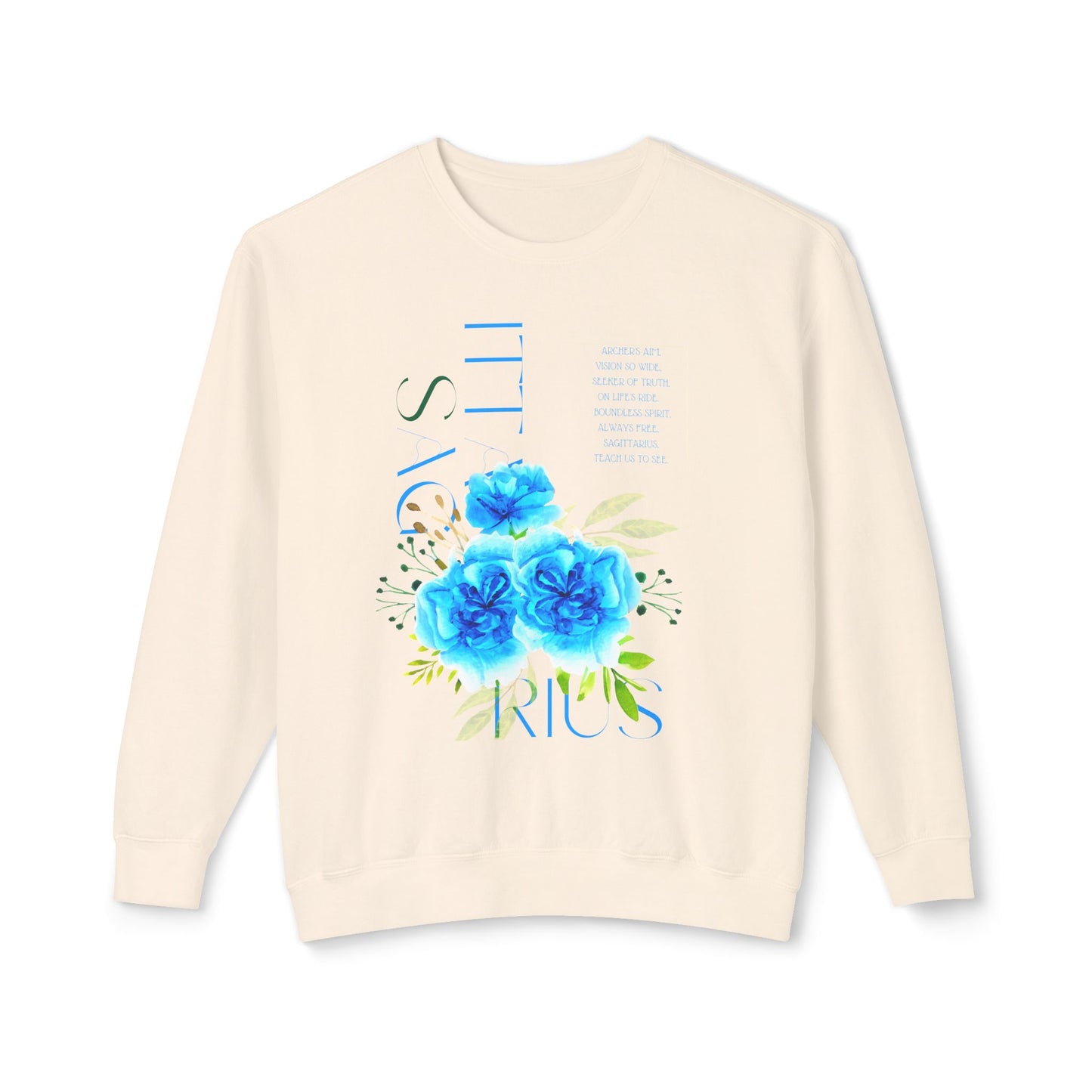 Sagittarius Blue Carnations, Unisex Lightweight Crewneck Sweatshirt