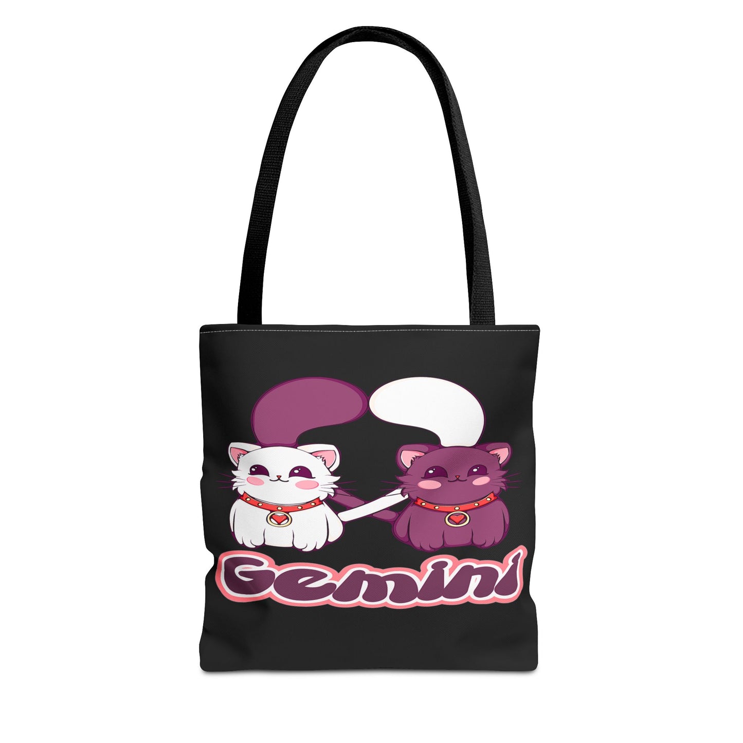 Gemini Anime Cats Black Tote Bag, 3 Sizes