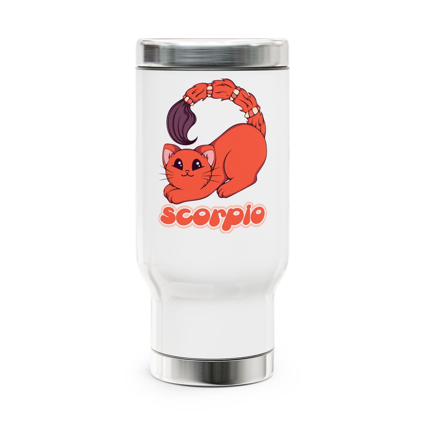 Scorpio Anime Cat, Stainless Steel Travel Mug with Handle, 14 oz