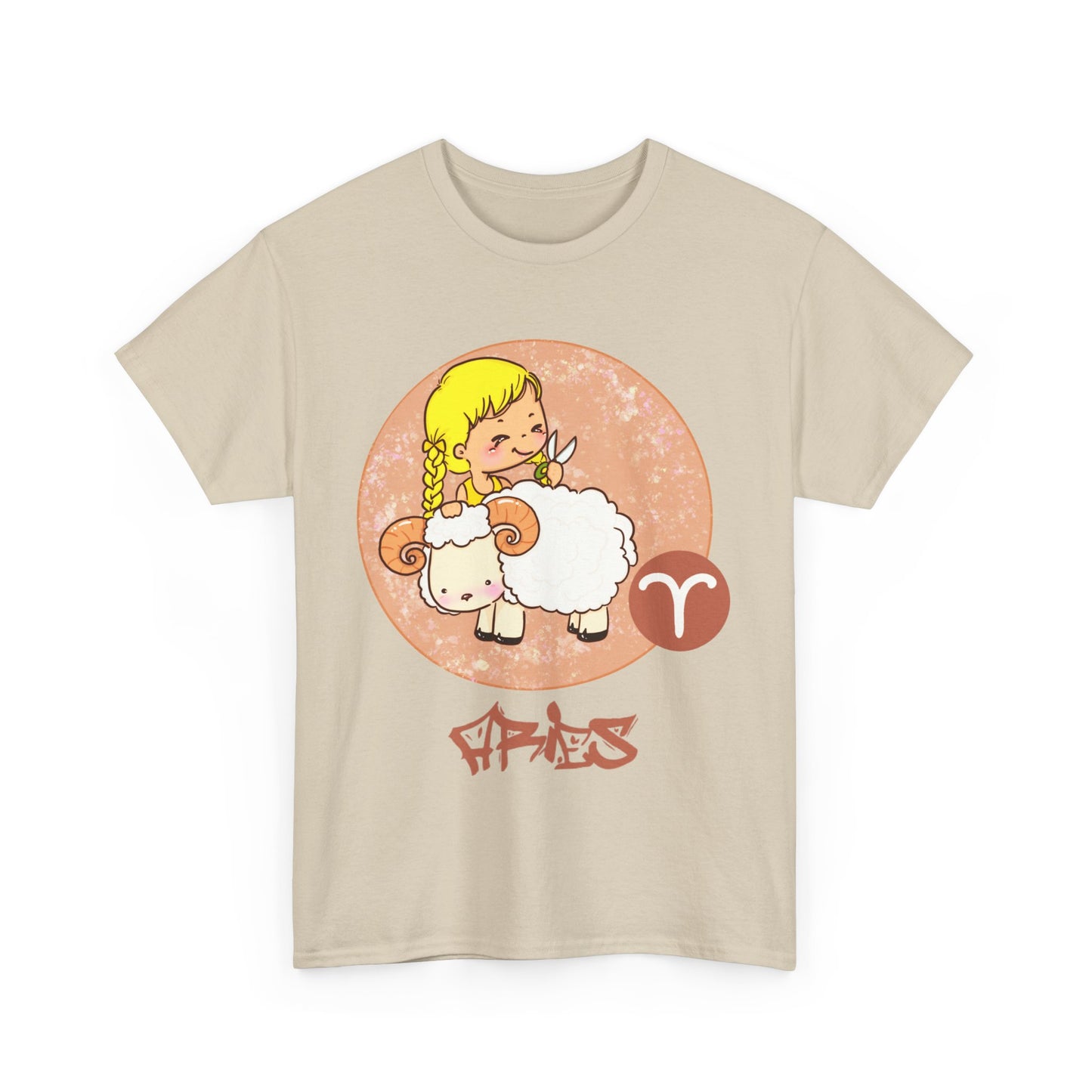 Aries Chibi Girl & Ram, Unisex Heavy Cotton Tee