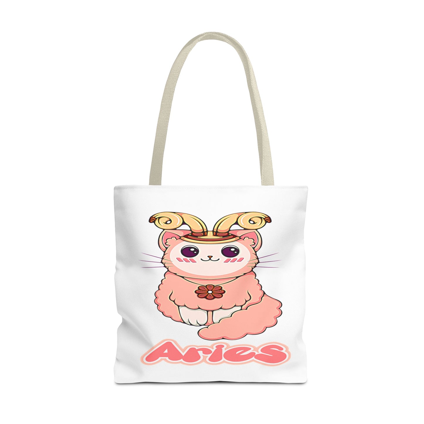 Aries Anime Cat White Tote Bag, 3 Sizes