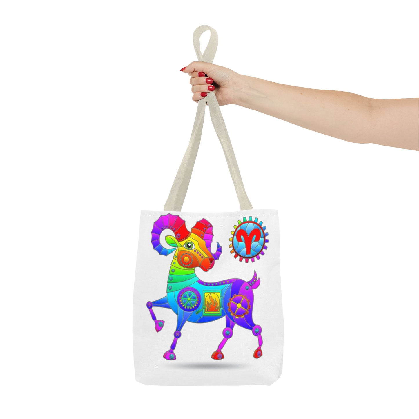 Aries Rainbow Steampunk, White Tote Bag