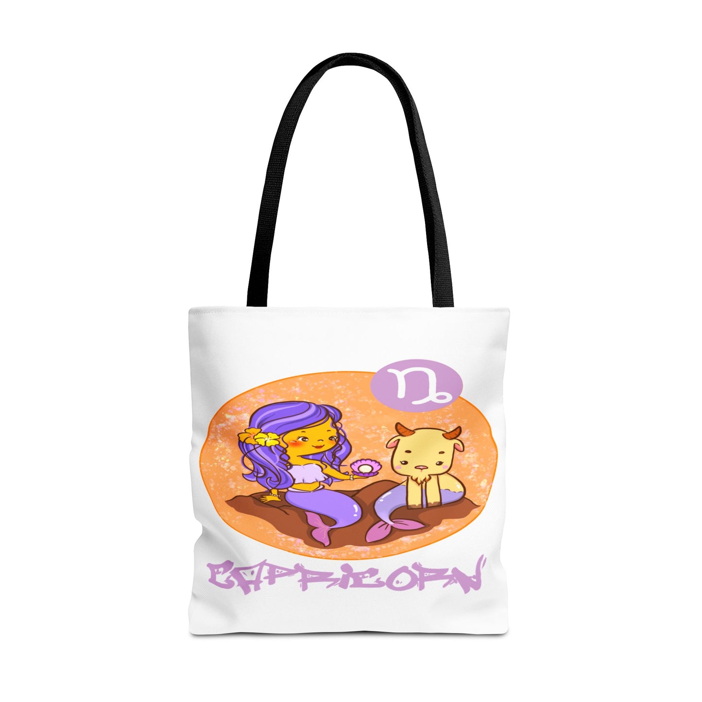 Capricorn Chibi Mermaid & Goat White Tote Bag, 3 Sizes