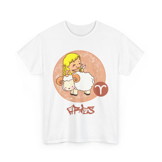 Aries Chibi Girl & Ram, Unisex Heavy Cotton Tee