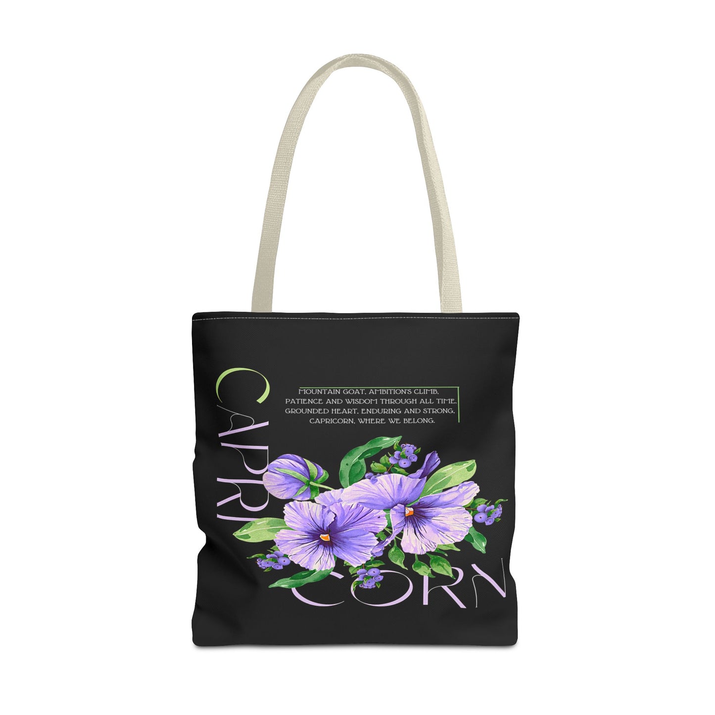 Capricorn Pansies Black Tote Bag, 3 Sizes