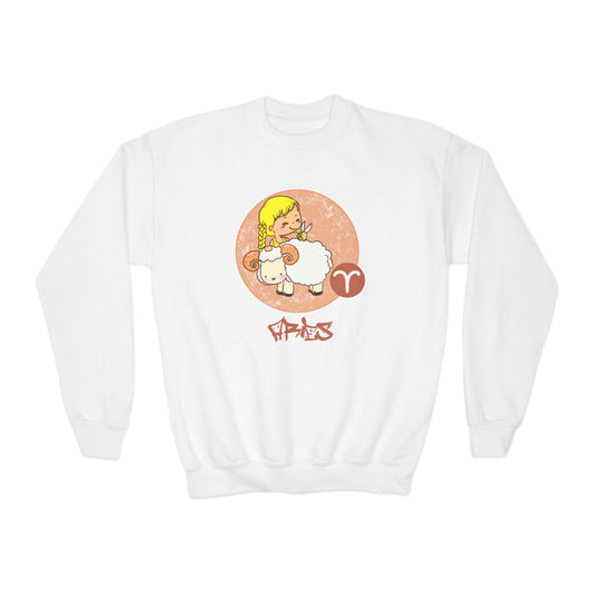 Aries Chibi Girl & Ram, Youth Crewneck Sweatshirt