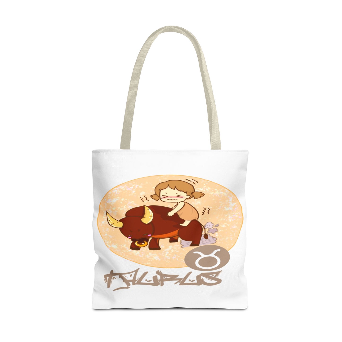 Taurus Chibi Girl & Bull White Tote Bag, 3 Sizes