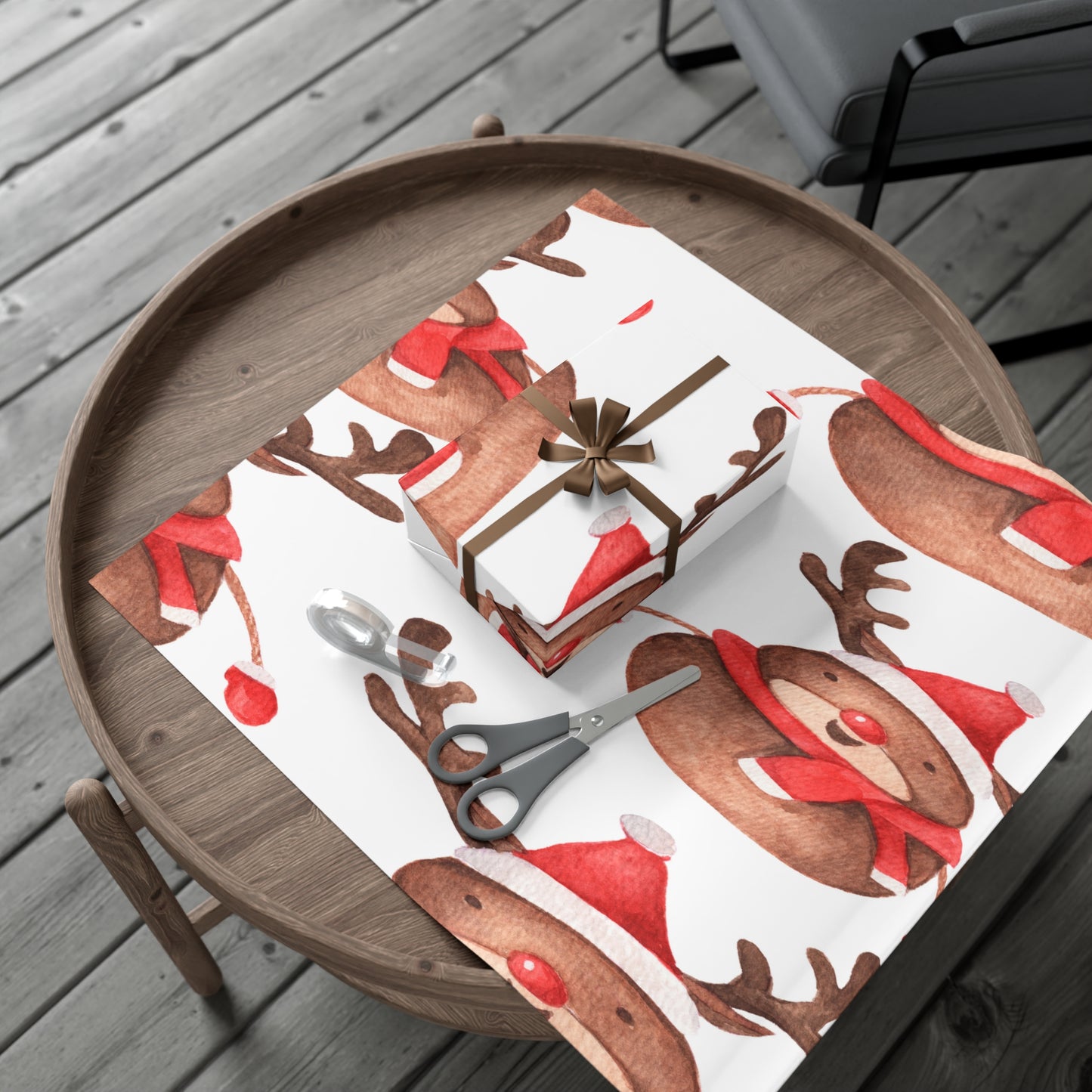 Gift Wrap Paper - Adorable Water Colored Red Nosed Reindeer,