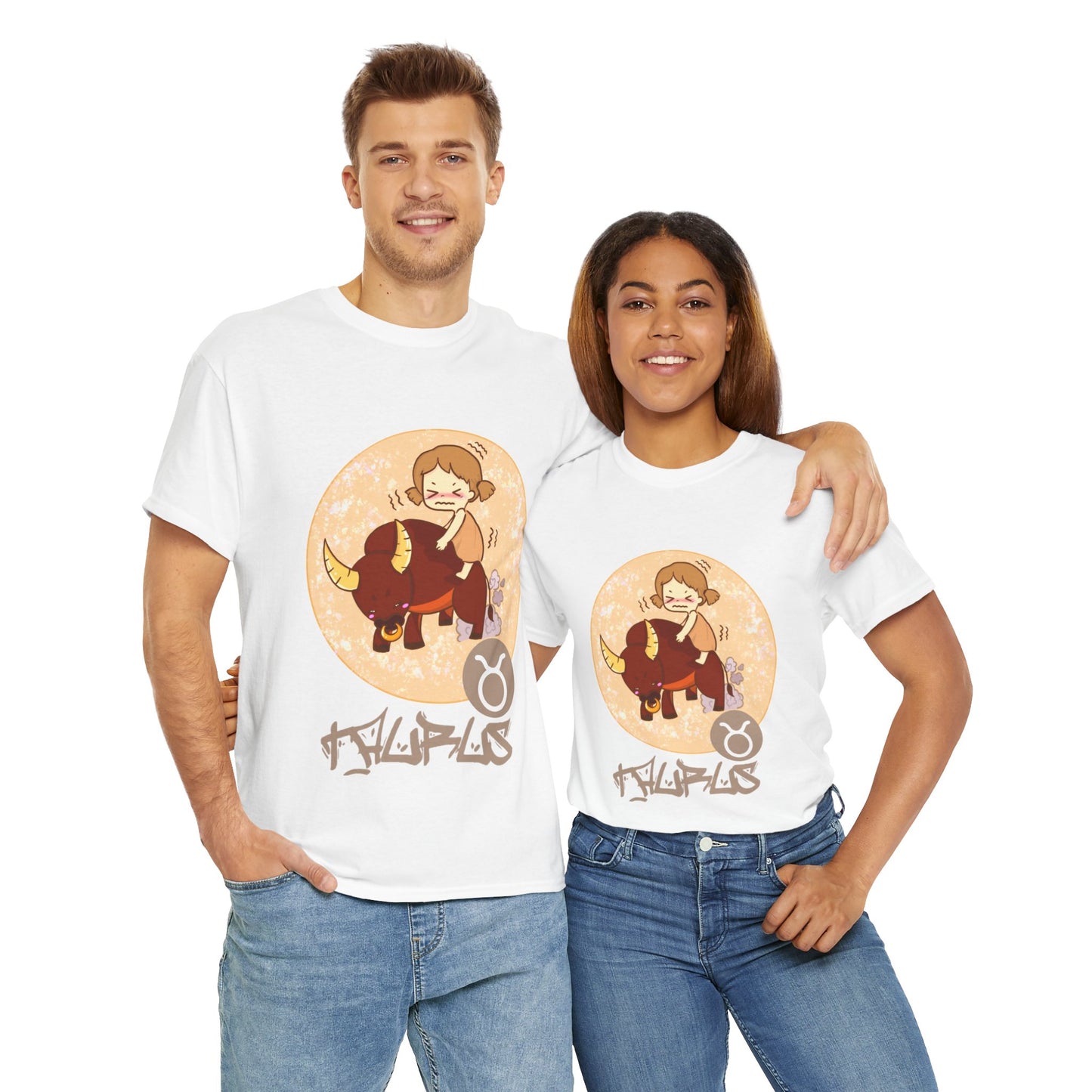 Taurus Chibi Girl & Bull, Unisex Heavy Cotton Tee