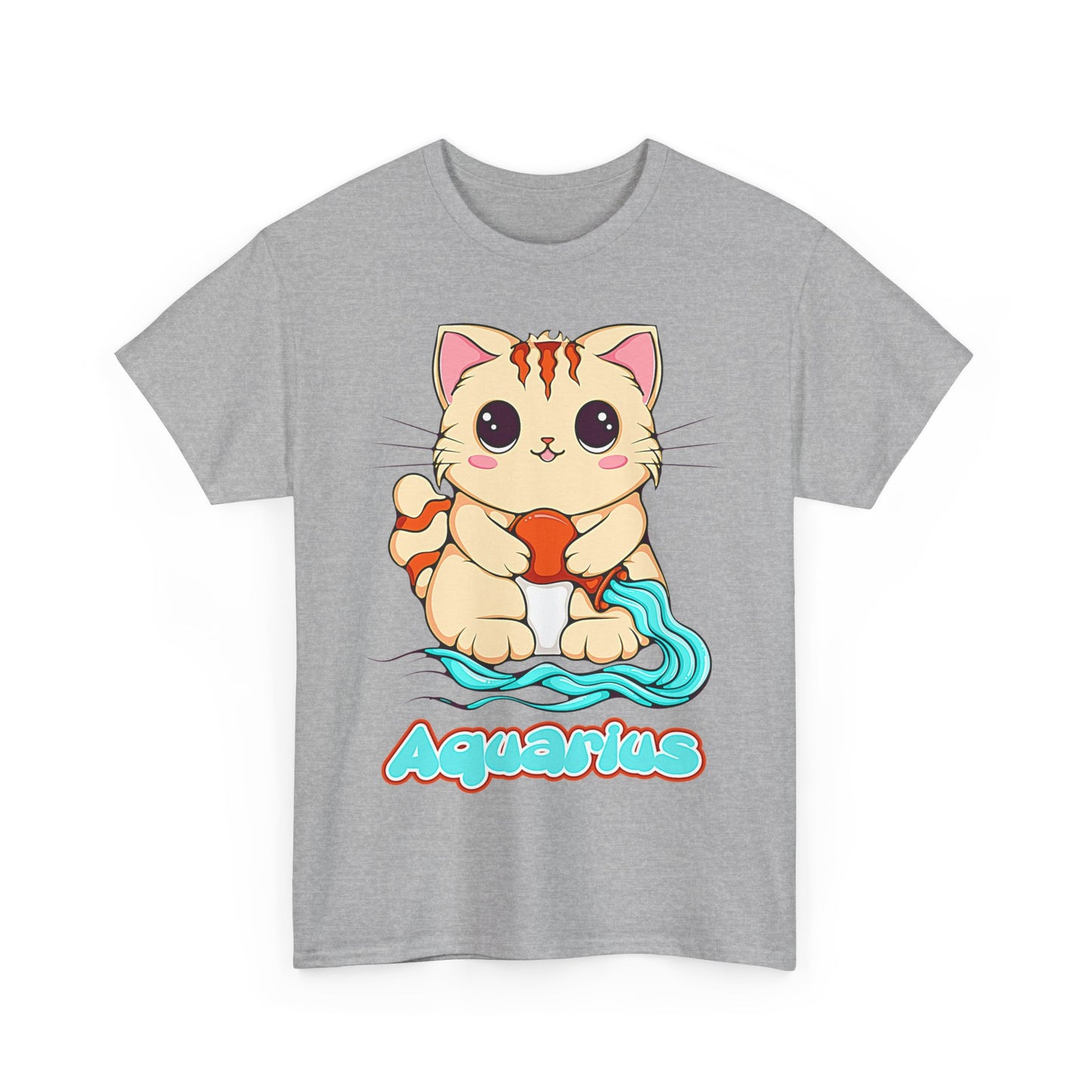 Aquarius Anime Cat, Unisex Heavy Cotton Tee