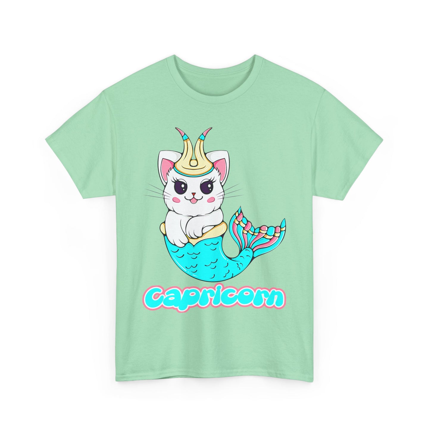 Capricorn Anime Cat, Unisex Heavy Cotton Tee