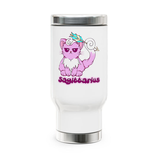 Sagittarius Anime Cat, Stainless Steel Travel Mug with Handle, 14oz