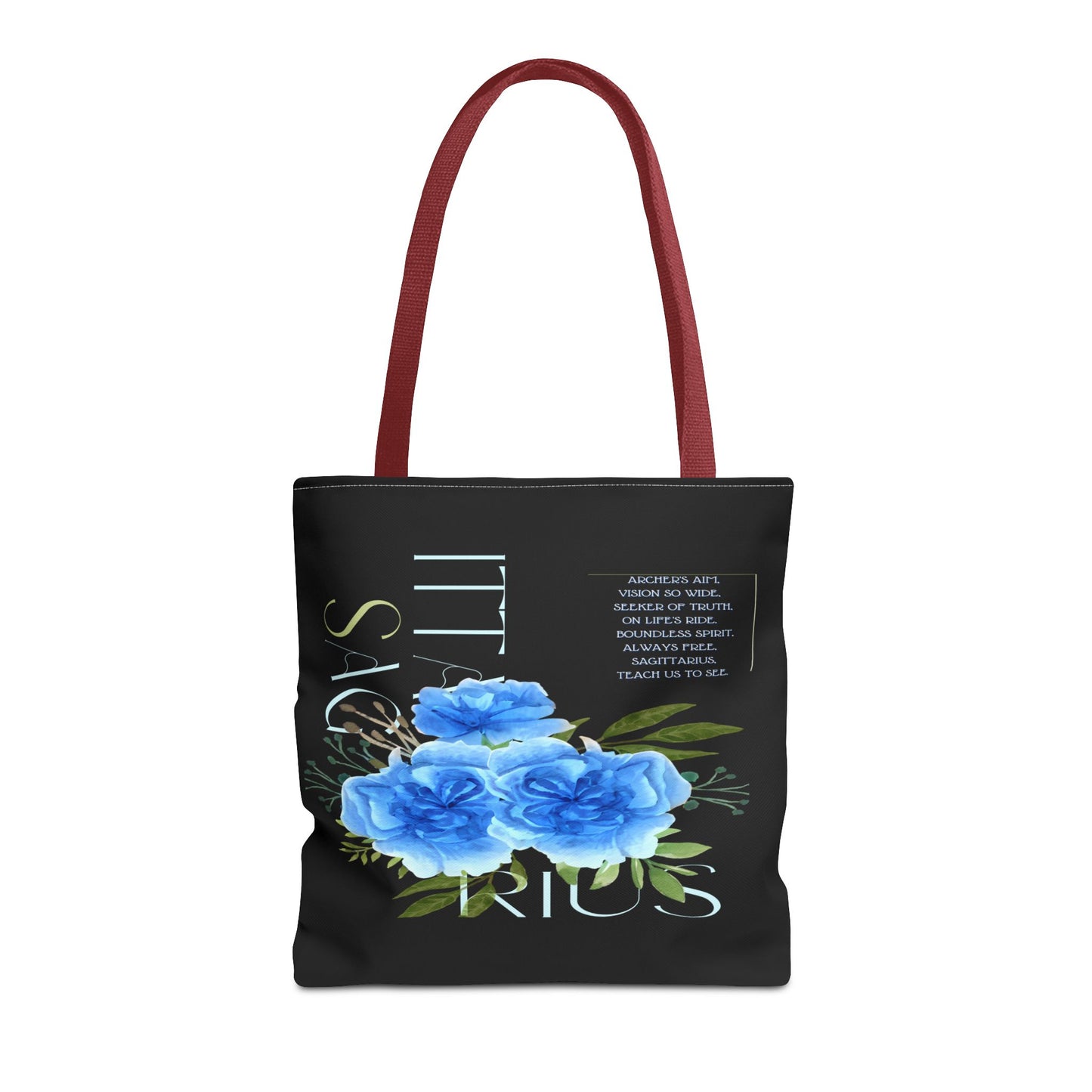 Sagittarius Blue Carnations Black Tote Bag, 3 Sizes