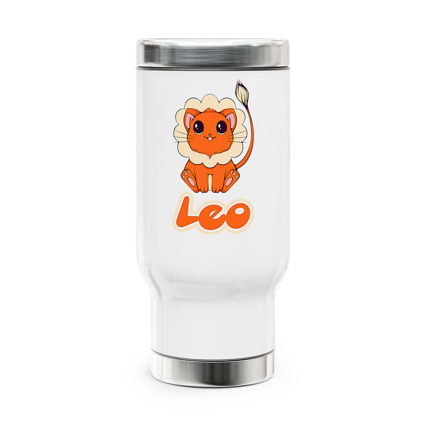 Leo Anime Cat, Stainless Steel Travel Mug with Handle, 14oz