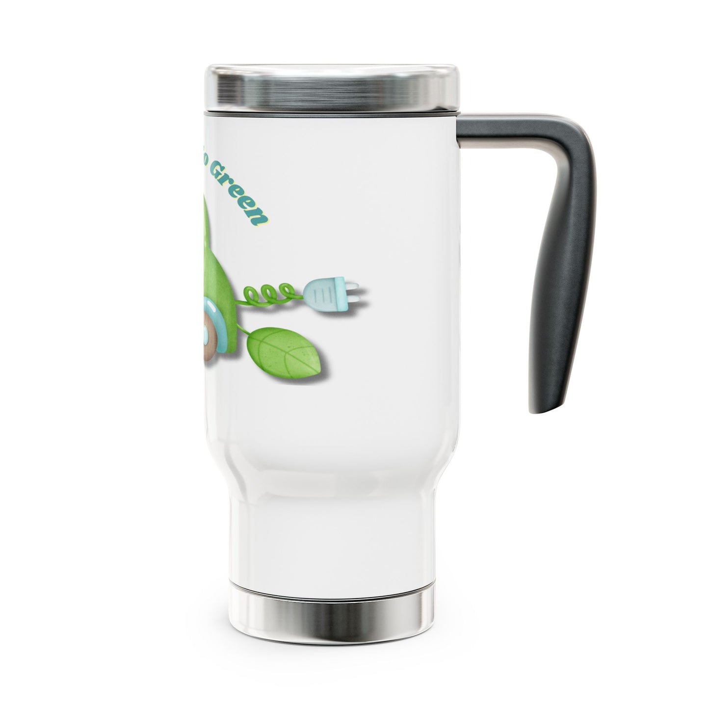 Go Electric, Go Green, Stainless Steel Travel Mug with Handle, 14oz