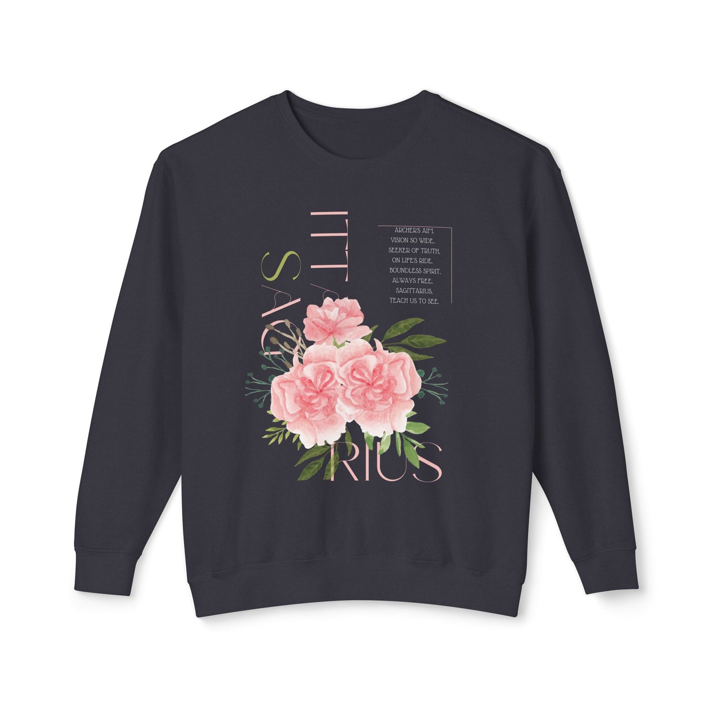 Sagittarius Pink Carnations, Unisex Lightweight Crewneck Sweatshirt