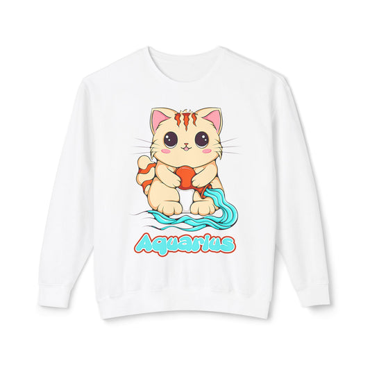 Aquarius Anime Cat, Unisex Lightweight Crewneck Sweatshirt