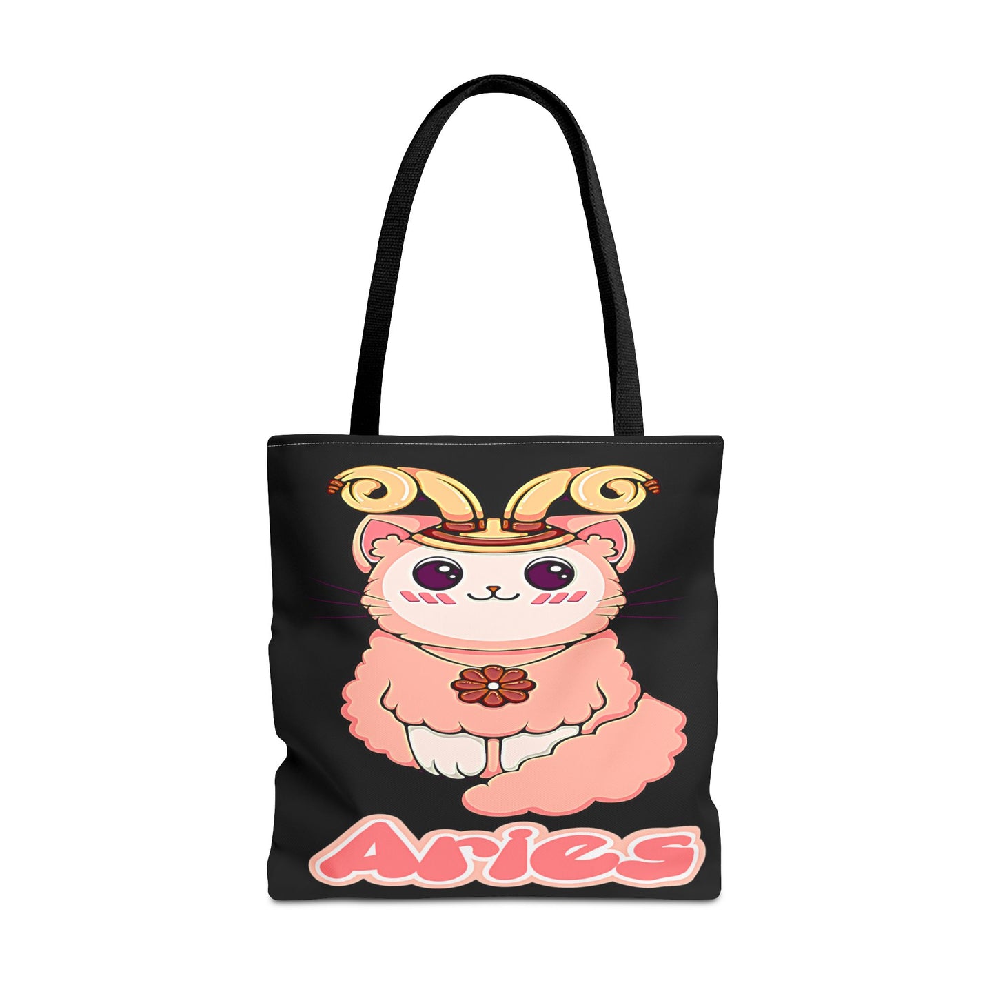 Aries Anime Cat Black Tote Bag, 3 Sizes