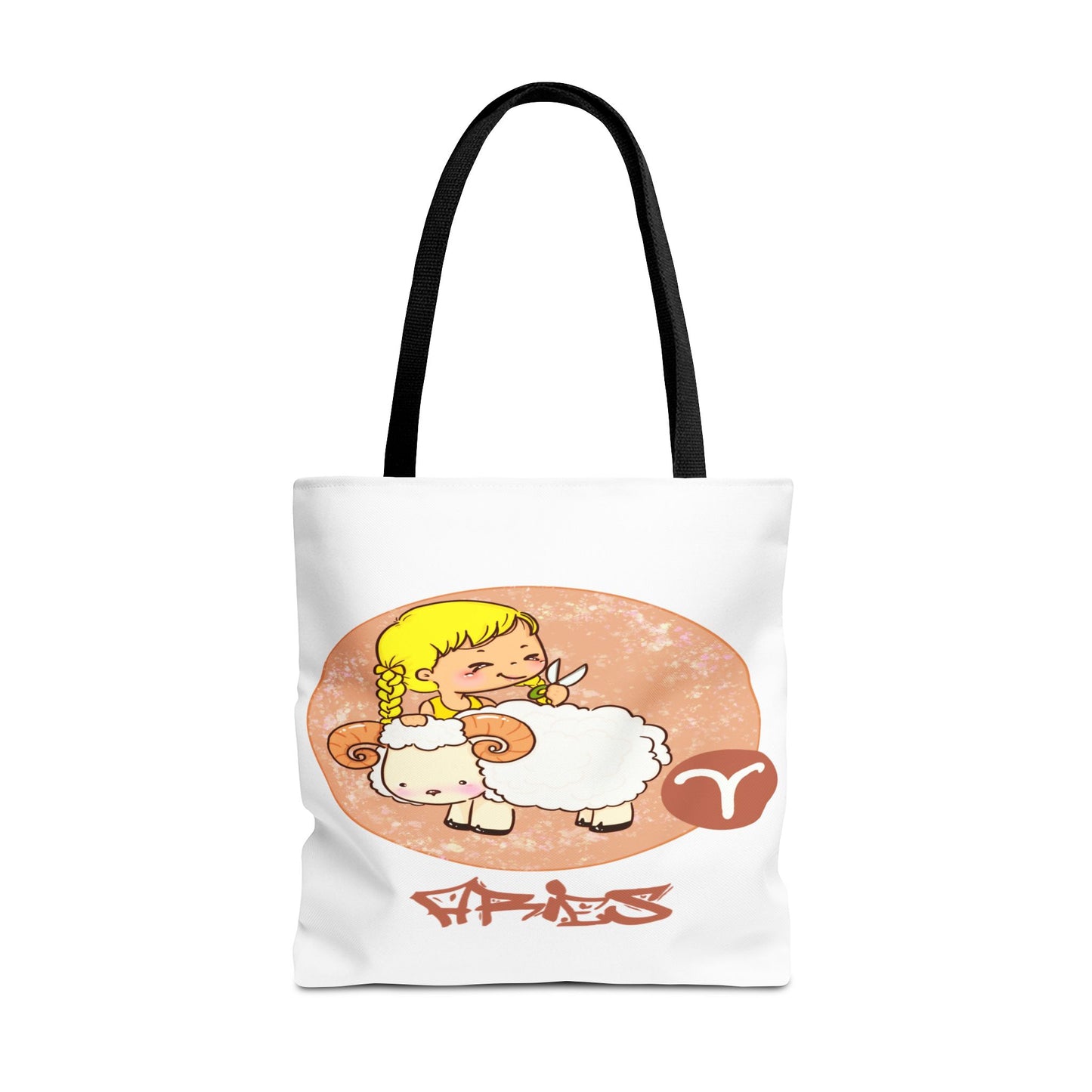 Aries Girl & Ram White Tote Bag, 3 Sizes