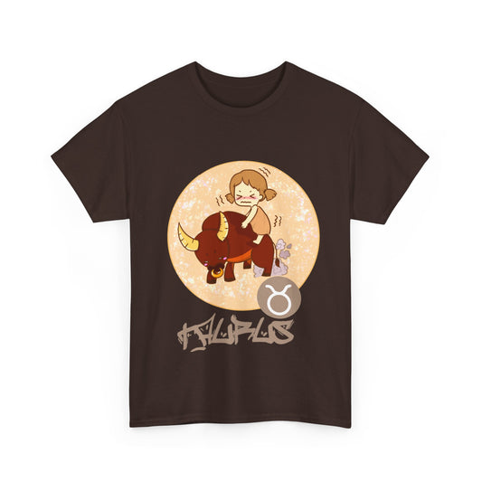 Taurus Chibi Girl & Bull, Unisex Heavy Cotton Tee