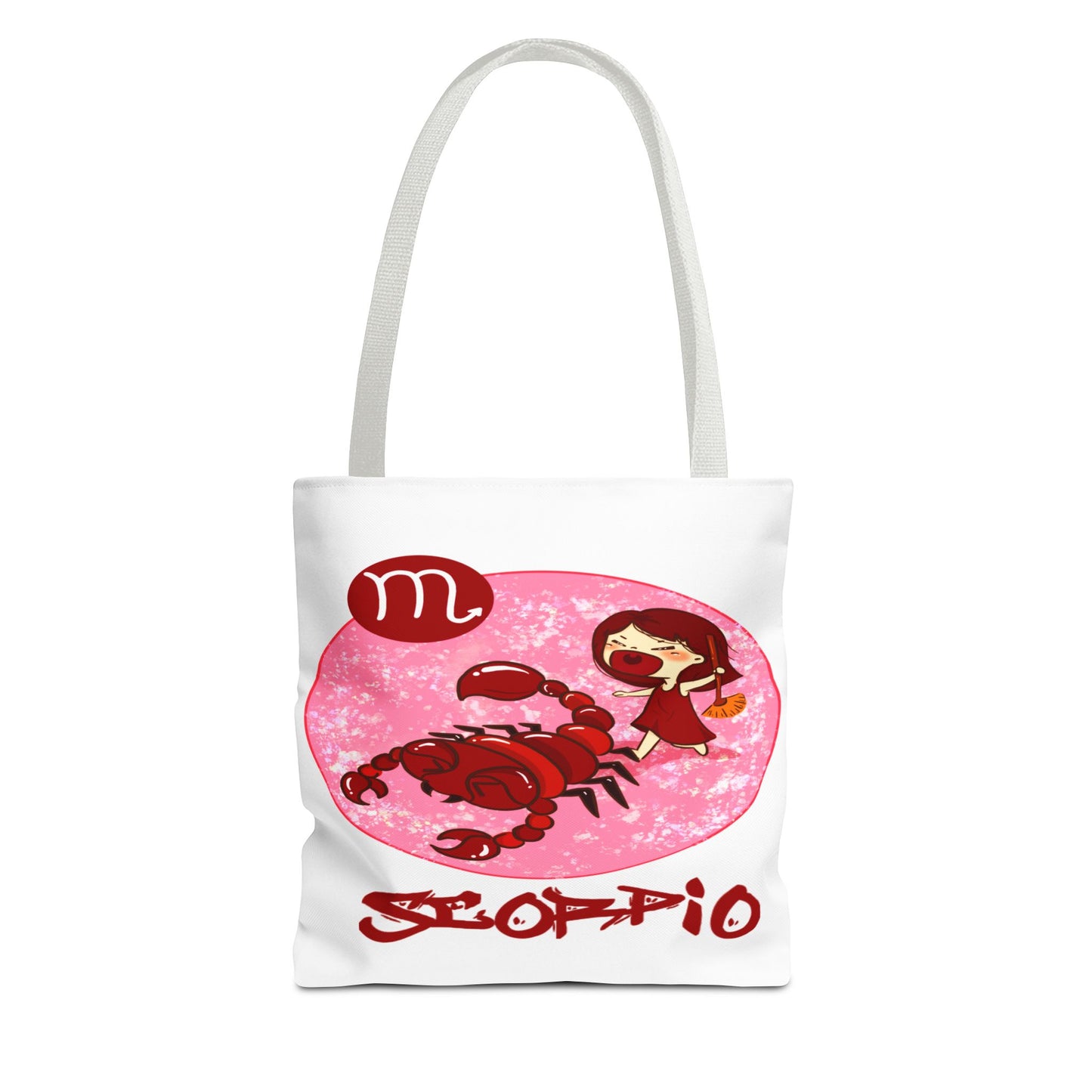 Scorpio Chibi Girl & Scorpion White Tote Bag, 3 Sizes