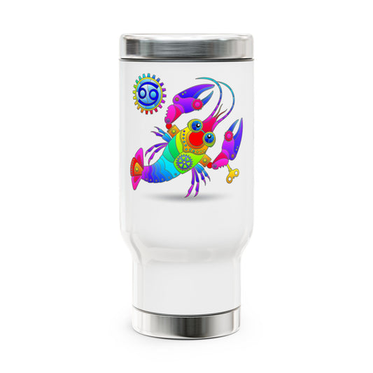 Cancer Rainbow Steampunk, Stainless Steel Travel Mug with Handle, 14 oz