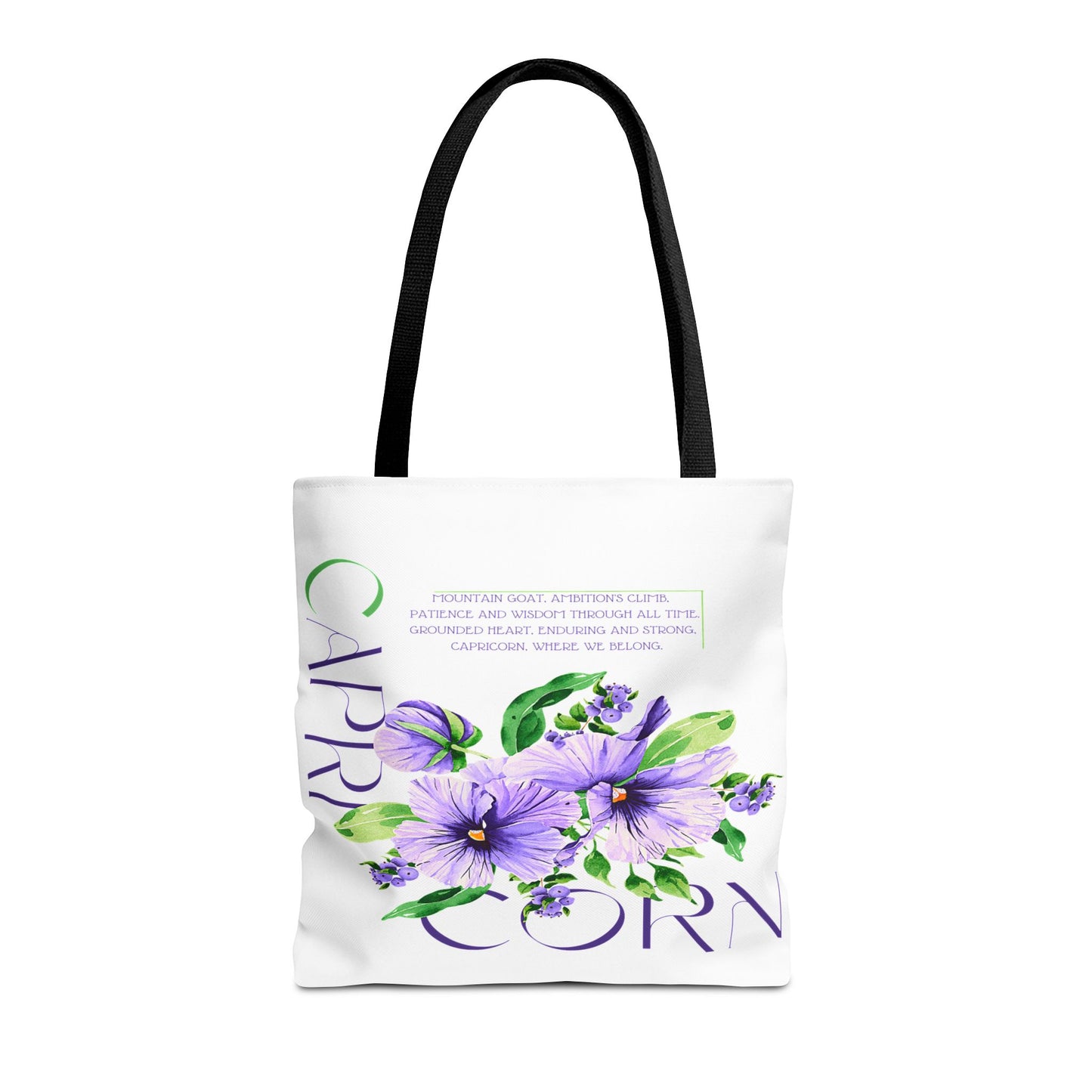 Capricorn Pansies White Tote Bag, 3 Sizes