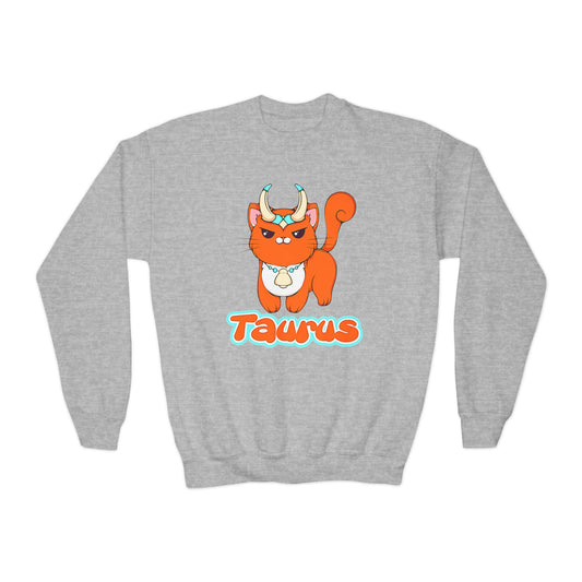 Taurus Anime Cat, Youth Crewneck Sweatshirt