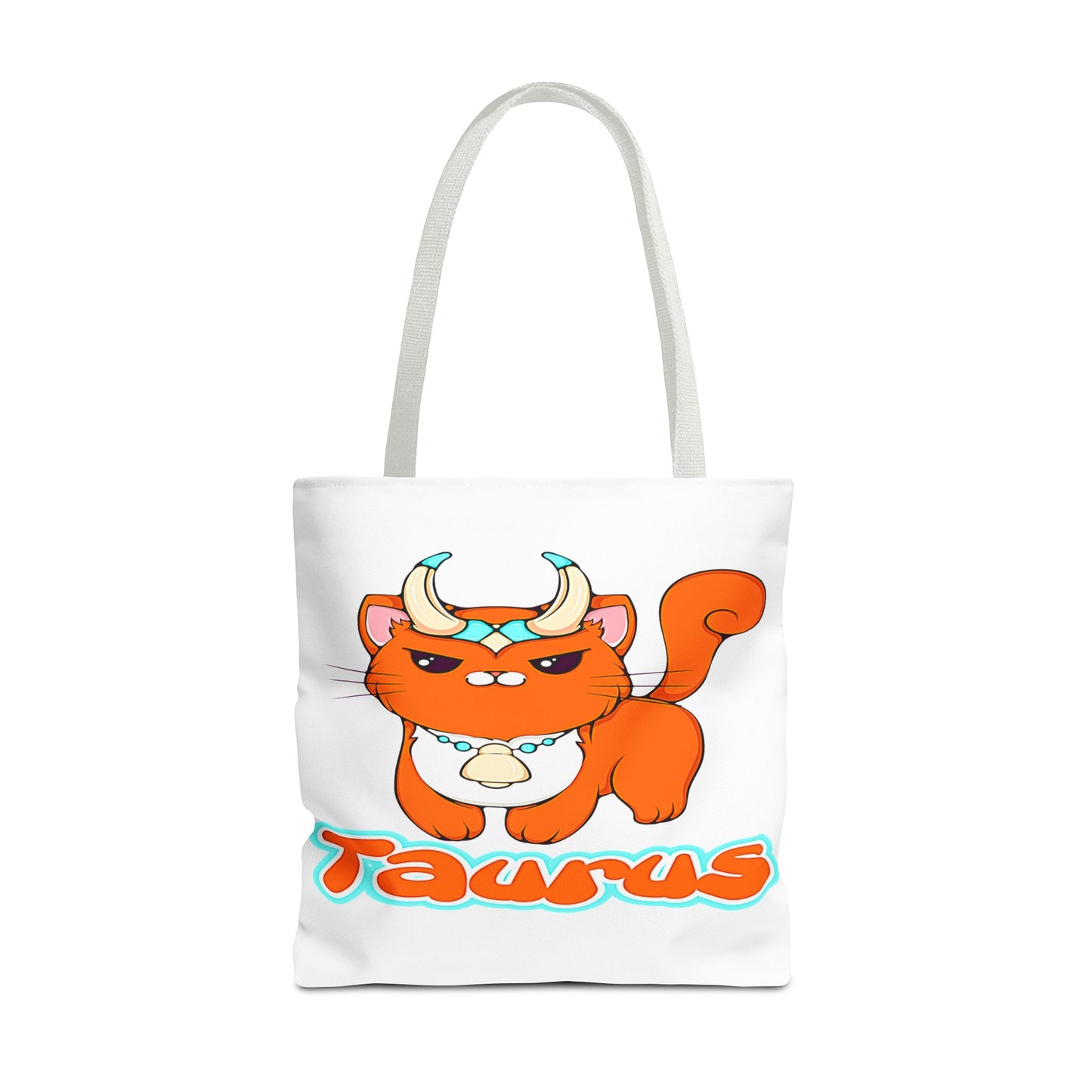 Taurus Anime Cat White Tote Bag, 3 Sizes