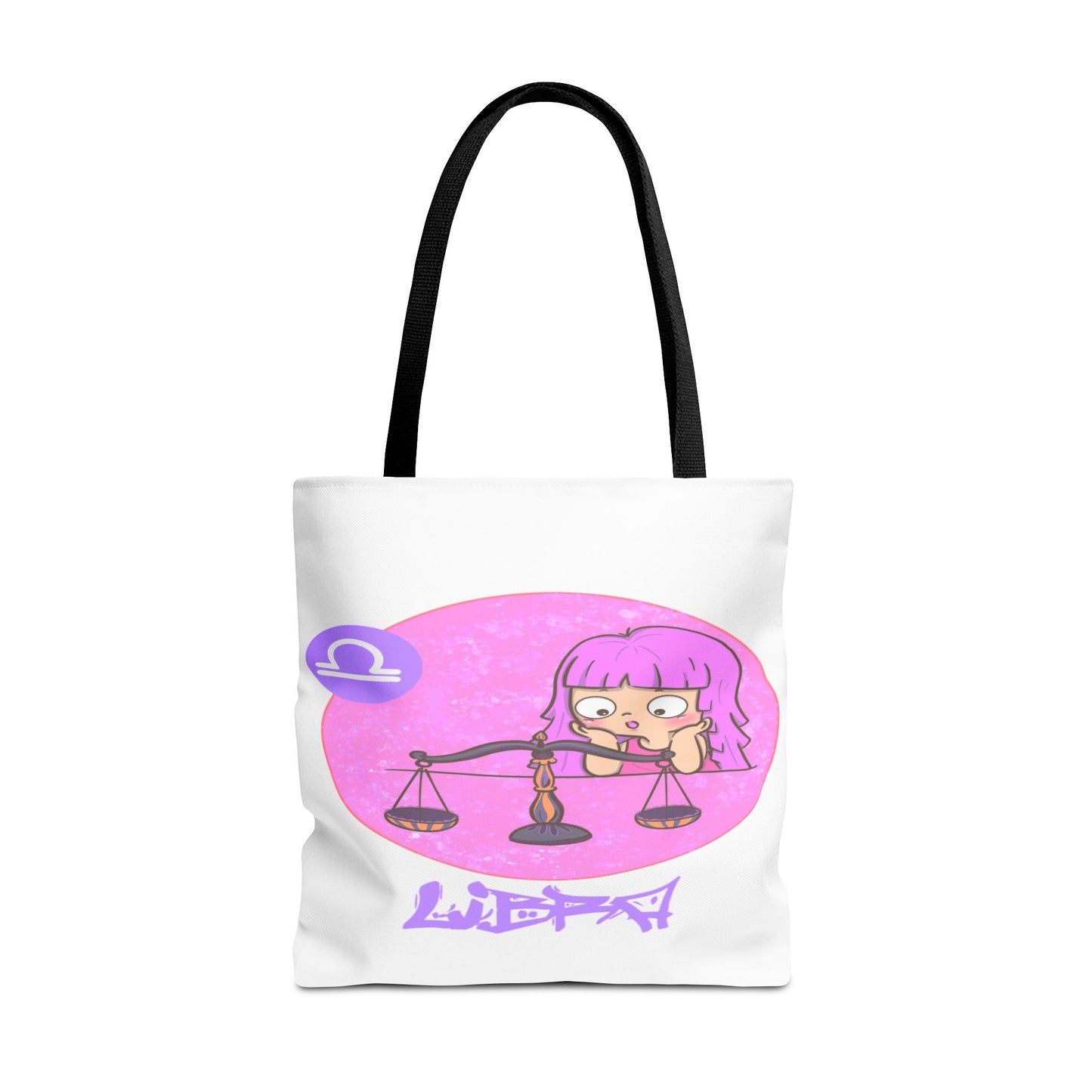 Libra Chibi Girl & Scales White Tote Bag, 3 Sizes