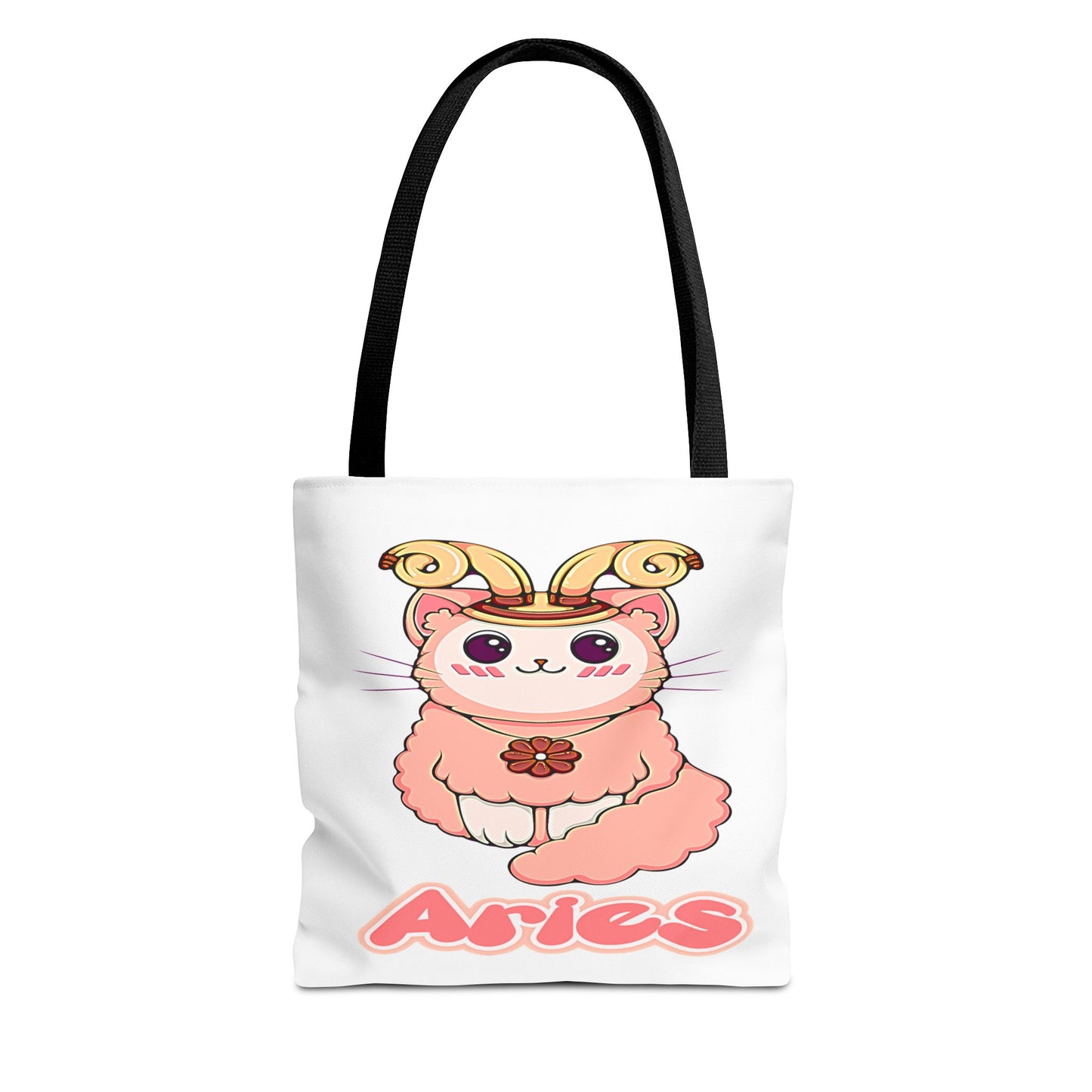 Aries Anime Cat White Tote Bag, 3 Sizes