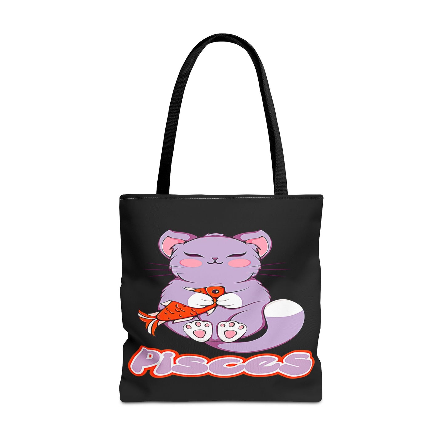 Pisces Anime Cat Black Tote Bag, 3 Sizes