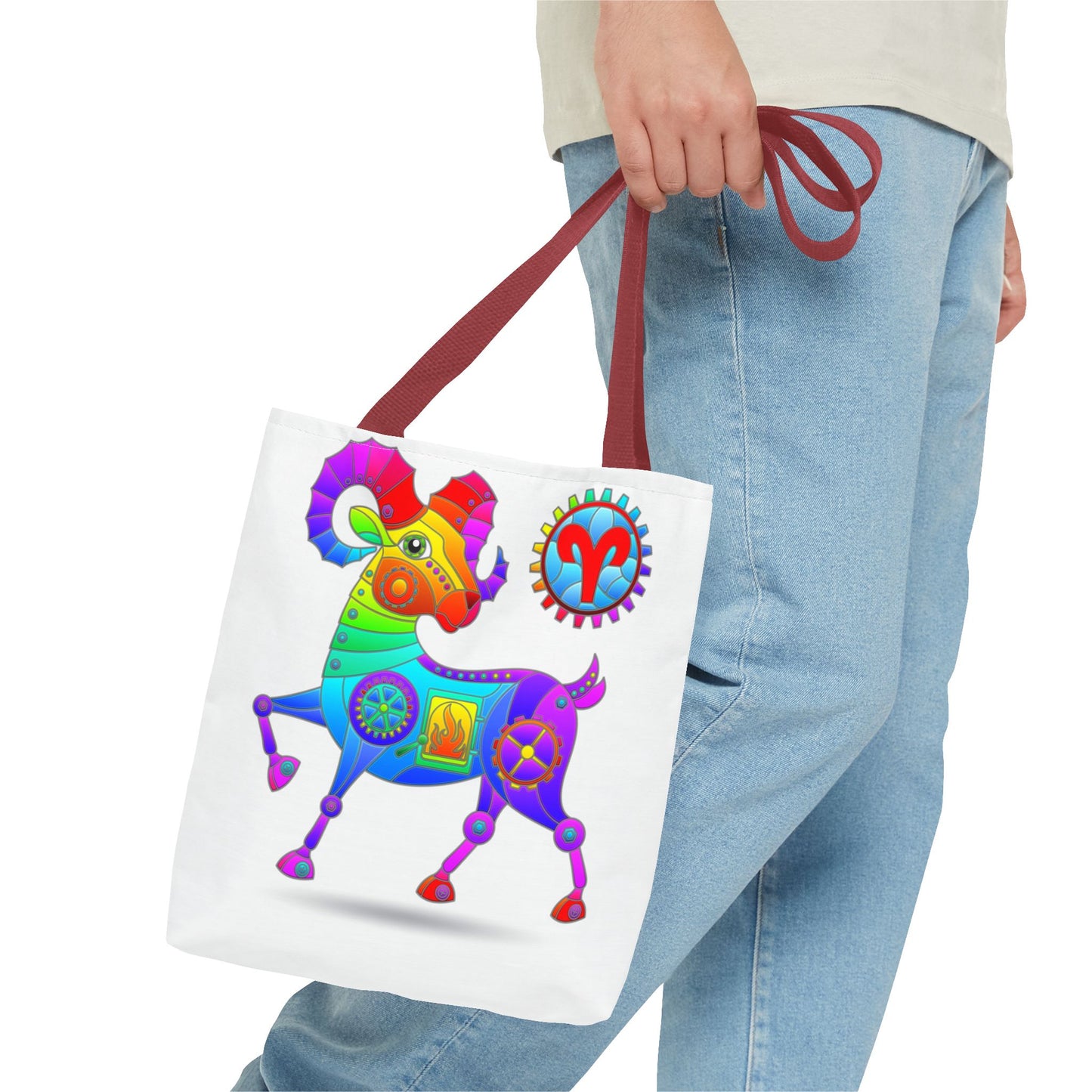 Aries Rainbow Steampunk, White Tote Bag