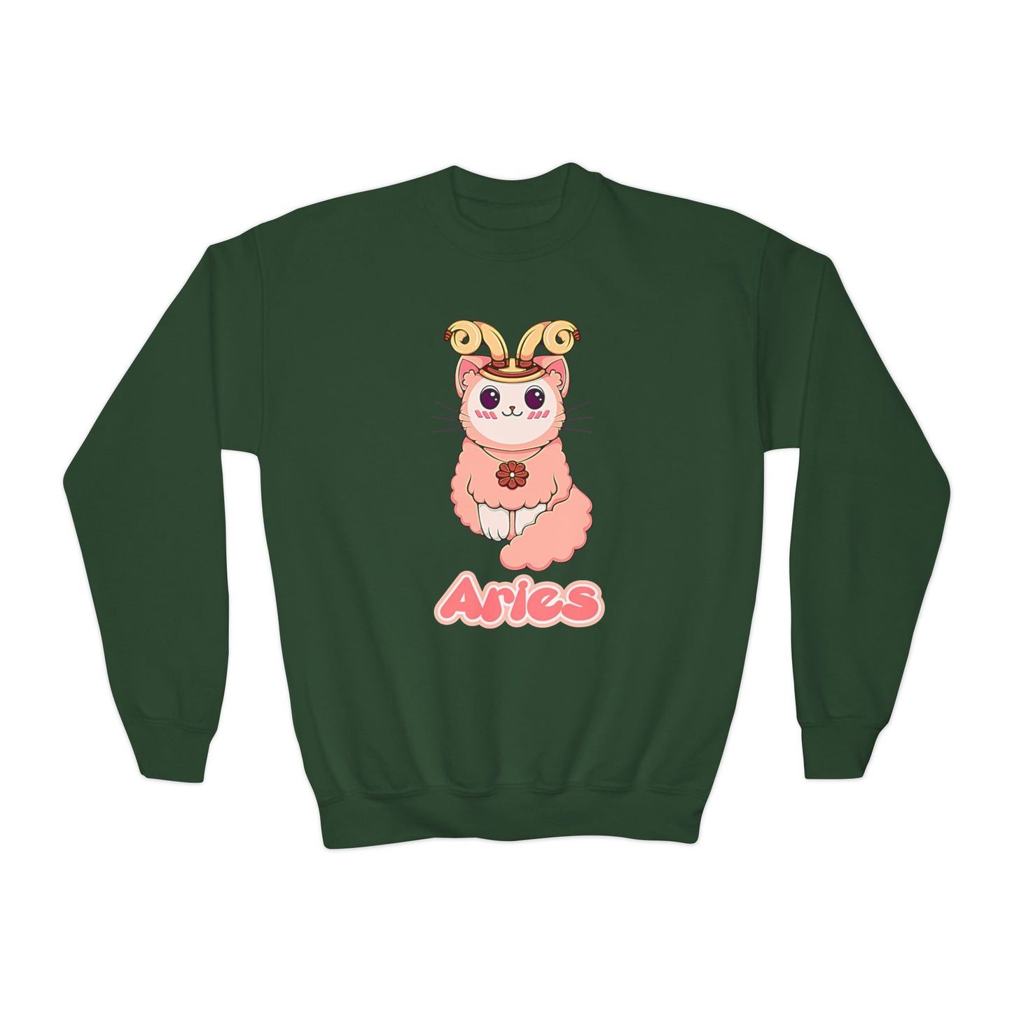 Aries Anime Cat, Youth Crewneck Sweatshirt