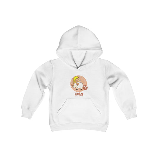 Aries Chibi Girl & Ram, Youth Heavy Blend Hooded Sweatshirt